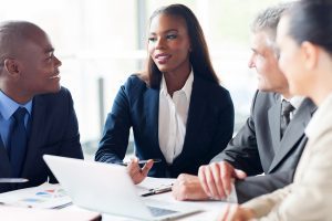 Woman leading a business discussion